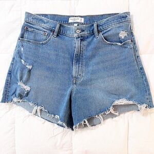ABERCROMBIE & FITCH The 4" Mom Shorts High Rise Distressed Denim Sz 14